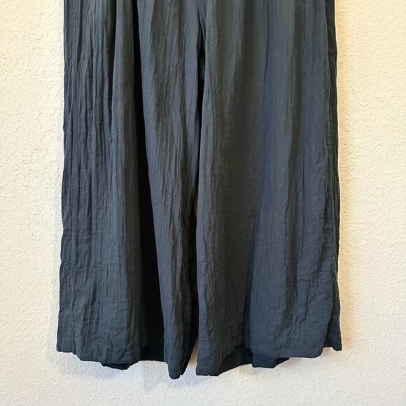 PACT Cropped Pants Black Wrinkled High Rise Wide Leg Lagenlook Goth - Picture 6 of 14